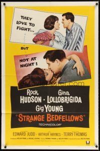 8f901 STRANGE BEDFELLOWS 1sh '65 Gina Lollobrigida & Rock Hudson love to fight, but not at night!