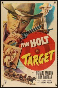 8f912 TARGET 1sh '52 cool artwork of Tim Holt with revolover, cowboy western!