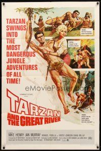 8f914 TARZAN & THE GREAT RIVER 1sh '67 art of Mike Henry in the title role w/sexy Diana Millay!