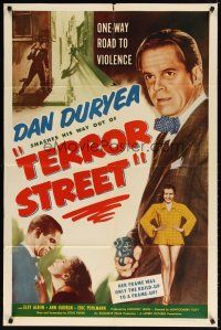 8f922 TERROR STREET 1sh '53 Dan Duryea, exploding with excitement and violence!