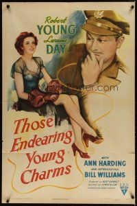 8f934 THOSE ENDEARING YOUNG CHARMS style A 1sh '45 art of Robert Young looking at sexy Laraine Day!