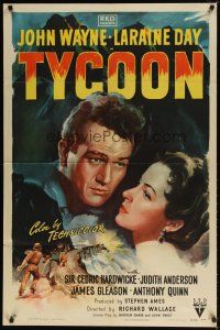8f955 TYCOON style A 1sh '47 great close up romantic artwork of John Wayne & Laraine Day!