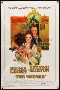 8f965 VOYAGE int'l 1sh '74 Vittorio De Sica, Peak art of sexy Sophia Loren & Richard Burton!