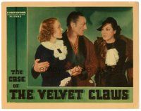 8g095 CASE OF THE VELVET CLAWS LC '36 Warren William as Perry Mason between Claire Dodd & Wini Shaw!