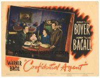 8g626 CONFIDENTIAL AGENT LC '45 Charles Boyer looks at Peter Lorre & Katina Paxinou at table!