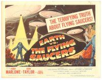 8g404 EARTH VS. THE FLYING SAUCERS TC '56 Harryhausen sci-fi classic, cool art of UFOs & aliens!