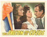 8g005 FALCON & THE CO-EDS LC '43 best c/u of Tom Conway staring at Jean Brooks & Rita Corday!