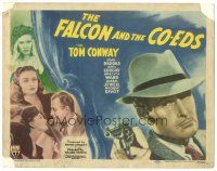 8g003 FALCON & THE CO-EDS TC '43 great image of detective Tom Conway pointing smoking gun!