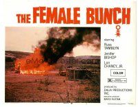 8g127 FEMALE BUNCH LC #1 '71 far shot of Lon Chaney Jr. & men riding horses away from burning cabin