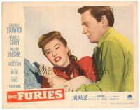 8g684 FURIES LC '50 Wendell Corey tries to wrestle gun away from Barbara Stanwyck's hand!