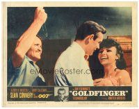 8g693 GOLDFINGER LC #7 '64 man attacks Sean Connery, who is distracted by a sexy lady!