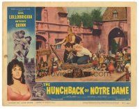 8g727 HUNCHBACK OF NOTRE DAME LC #4 '57 Anthony Quinn as Quasimodo being whipped in town square!