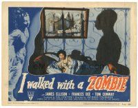 8g733 I WALKED WITH A ZOMBIE LC #3 R52 Lewton & Tourneur, Dee in bed by shadow of Darby Jones!