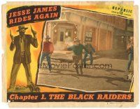 8g328 JESSE JAMES RIDES AGAIN chapter 1 LC #4 '47 full-color image of bad guys shooting up street!