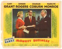 8g830 MONKEY BUSINESS LC #2 '52 c/u of Cary Grant between sexy Marilyn Monroe & Charles Coburn!