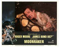8g833 MOONRAKER LC #8 '79 Roger Moore as James Bond wrestling with giant snake in water!