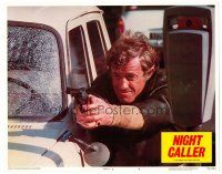 8g187 NIGHT CALLER LC #4 '75 close up of Jean-Paul Belmondo holding gun during shootout!