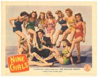8g191 NINE GIRLS LC '44 wacky portrait of William Demarest with nine scantily clad sexy ladies!