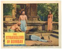 8g939 STRANGLERS OF BOMBAY LC #5 '60 pretty woman watches two men standing over Guy Rolfe!