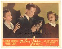 8g243 THELMA JORDON LC #2 '50 Wendell Corey with gun between Barbara Stanwyck & Joan Tetzel!