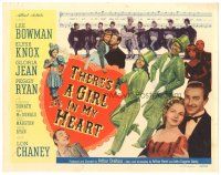 8g529 THERE'S A GIRL IN MY HEART TC '49 Elyse Knox, Gloria Jean, Peggy Ryan, Lon Chaney Jr w/cigar