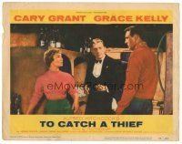 8g251 TO CATCH A THIEF LC #4 '55 Cary Grant, Brigitte Auber & guy in wine cellar, Alfred Hitchcock