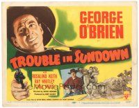 8g536 TROUBLE IN SUNDOWN TC R47 cool artwork of cowboy George O'Brien pointing revolver!