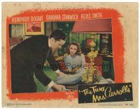 8g258 TWO MRS. CARROLLS LC #6 '47 Barbara Stanwyck looks at Patrick O'Moore leaning over table!