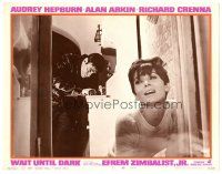 8g262 WAIT UNTIL DARK LC #5 '67 close up of blind Audrey Hepburn terrorized by burglar Alan Arkin!
