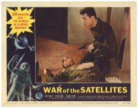 8g979 WAR OF THE SATELLITES LC #3 '58 Roger Corman, c/u of guy with gun kneeling by dead man!