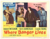 8g265 WHERE DANGER LIVES LC #4 '50 Robert Mitchum & Faith Domergue hide from police in airport!