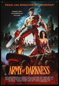 8h046 ARMY OF DARKNESS DS 1sh '93 Sam Raimi, great artwork of Bruce Campbell with chainsaw hand!
