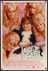 8h048 AUSTIN POWERS: INT'L MAN OF MYSTERY style B DS 1sh '97 spy Mike Myers & sexy fembots!