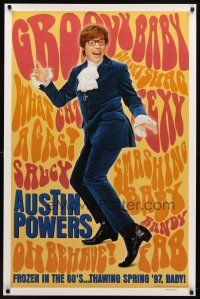 8h049 AUSTIN POWERS: INT'L MAN OF MYSTERY teaser 1sh '97 Mike Myers is frozen in the 60s!