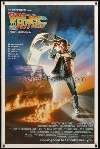 8h052 BACK TO THE FUTURE advance 1sh '85 Robert Zemeckis, art of Michael J. Fox & Delorean by Drew!