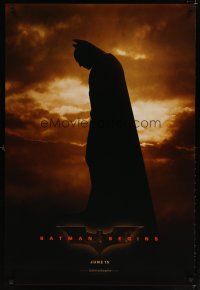 8h061 BATMAN BEGINS June 15 teaser 1sh '05 great image of Christian Bale as the Caped Crusader!