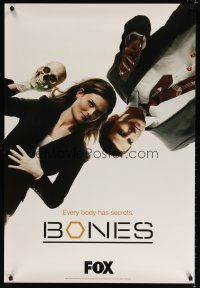 8h089 BONES TV 1sh '05 TV crime drama, cool image of Emily Deschanel holding skull!