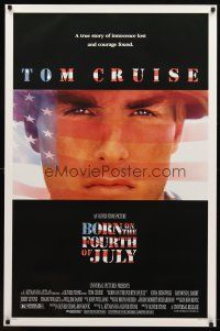 8h091 BORN ON THE FOURTH OF JULY DS 1sh '89 Oliver Stone, great patriotic image of Tom Cruise!
