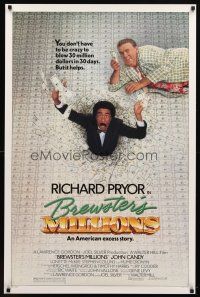 8h098 BREWSTER'S MILLIONS 1sh '85 Richard Pryor & John Candy need to spend LOTS of money!