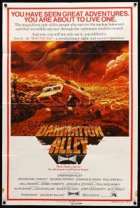 8h154 DAMNATION ALLEY 1sh '77 Jan-Michael Vincent, artwork of cool vehicle by Paul Lehr!