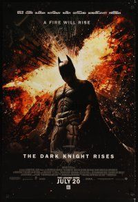 8h157 DARK KNIGHT RISES advance DS 1sh '12 Christian Bale as Batman, a fire will rise!