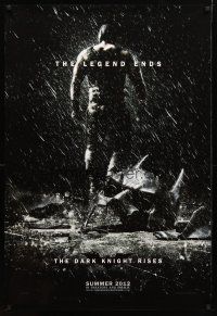 8h159 DARK KNIGHT RISES teaser DS 1sh '12 the legend ends, cool image of broken mask in the rain!