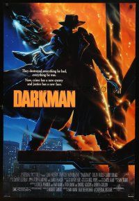 8h160 DARKMAN DS 1sh '90 Sam Raimi, cool artwork of masked hero Liam Neeson!