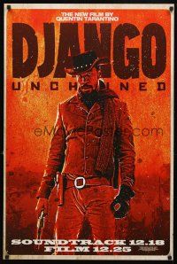 8h184 DJANGO UNCHAINED soundtrack & film advance 1sh '12 cool image of Jamie Foxx in title role!
