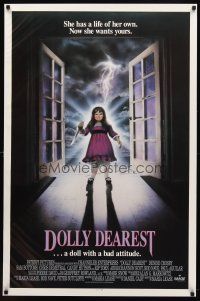 8h187 DOLLY DEAREST 1sh '92 Obrero art of creepy doll with a bad attitude & a life of her own!