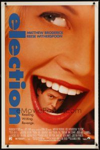 8h198 ELECTION DS 1sh '99 wild image of Matthew Broderick in Reese Witherspoon's mouth!