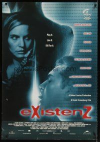 8h225 EXISTENZ Canadian 1sh '99 David Cronenberg, cool image of Jennifer Jason Leigh & Jude Law!