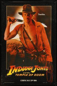 8h367 INDIANA JONES & THE TEMPLE OF DOOM teaser 1sh '84 art of Harrison Ford, trust him!