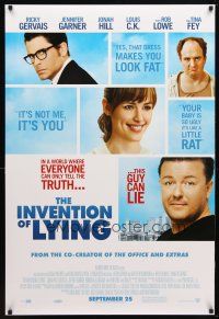 8h382 INVENTION OF LYING advance DS 1sh '09 wacky Ricky Gervais, Jennifer Garner, Johah Hill!