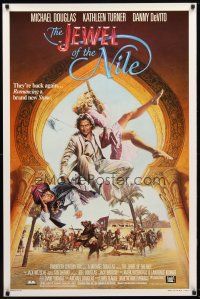 8h408 JEWEL OF THE NILE 1sh '85 great art of Michael Douglas, Kathleen Turner & Danny DeVito!